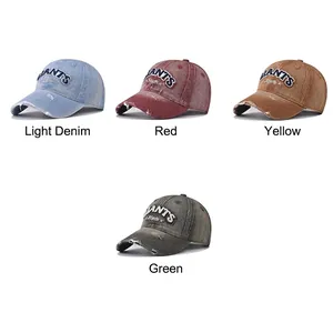 Washed denim baseball cap with GIANTS embroidery and distressed ripped details