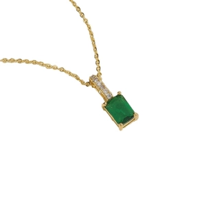Geometric emerald cut green zircon necklace in 14K gold plating for women choker