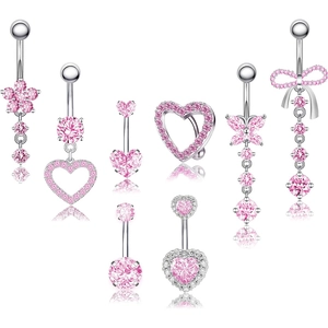 Piercing de Nombril en Acier Inoxydable Cuivre Avec Papillon Cœur Strass Rose Bijoux de Corps Mode Plage Femme
