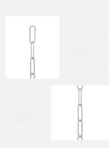 Detail of 925 sterling silver chain earrings featuring polished long link tassel design