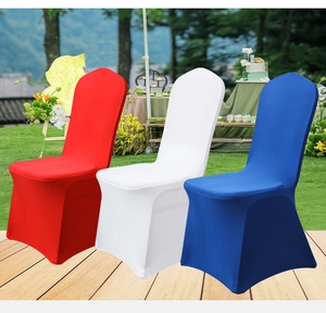 Elastic chair covers in red white and blue displayed for outdoor wedding events