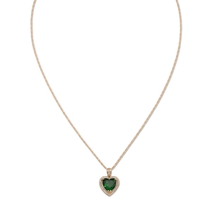 Elegant rose gold heart necklace featuring a green gemstone and zircon cherry pendant
