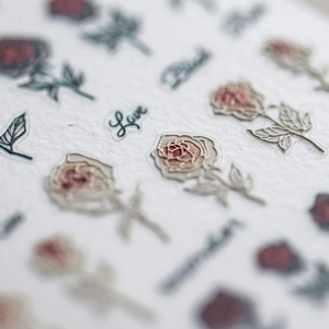 Stickers ongles 5D gaufrés avec roses rouge sang et feuilles artistiques en relief
