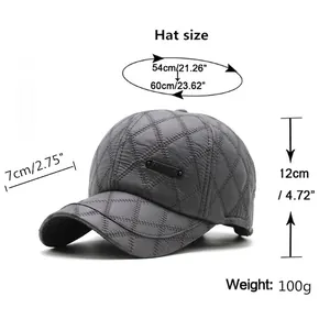 Winter men's glossy quilted baseball cap with warm ear protection and metal logo
