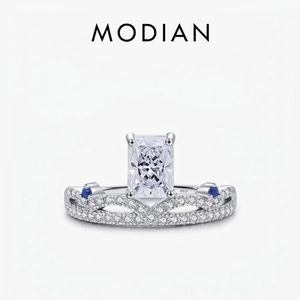 925 Sterling Silver Rectangle Rhinestone Crown Ring For Women Elegant Sparkling Pave Setting Geometric Fashion Finger Jewelry