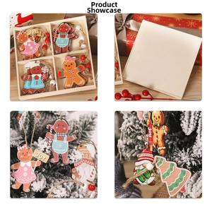 Detailed view of 12pcs wooden gingerbread man ornaments set with a wooden storage box