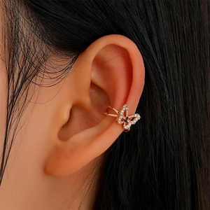 Elegant rose gold butterfly ear cuff with micro-p鑲嵌 white and black zircons for women