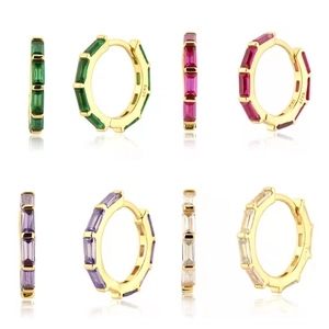 925 Sterling Silver Post Copper Zirconia Hoop Earrings For Women Rectangular Cut Colorful Zircon Geometric Jewelry Gift