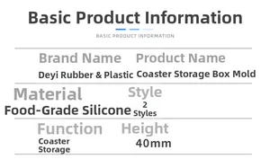 Specifications of food-grade silicone coaster storage box mold with 40mm height and 2 styles