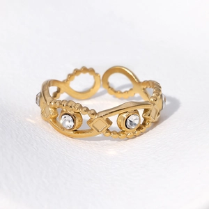 Elegant gold-plated stainless steel open ring with sparkling crystal eye design