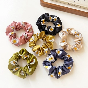 Daisy Printed Satin Satin Scrunchies Elastic Hair Ties Fresh Sweet Korean Style Hair Accessories For Women Girls