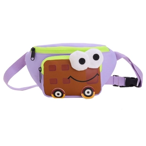 Sac banane violet pour enfants avec motif de voiture dessin animé et grands yeux
