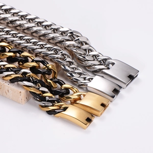 Punk style stainless steel cuban chain bracelet in silver, gold and black mix tones