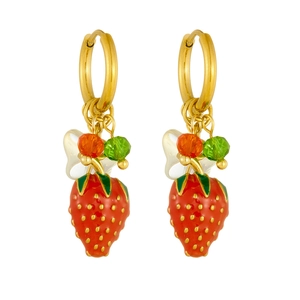 Sweet 3D strawberry pendant earrings with gold plating and colorful bead accents