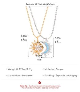 Detailweergave van afmetingen van zon- en maanhangers voor strass sieradensets
