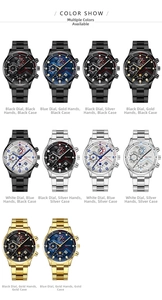Cuadrícula de relojes de cuarzo multifunción con correas de acero inoxidable y cronógrafos