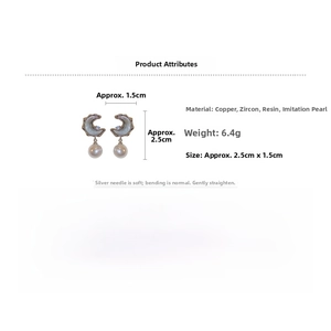 Detailed size specifications for vintage moon earrings with pearls and cubic zirconia