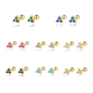 S925 sterling silver geometric clover earrings with colorful zircons in eight vivid colors
