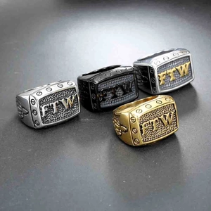 Retro stainless steel rings for men with FTW engraving in silver gold and black