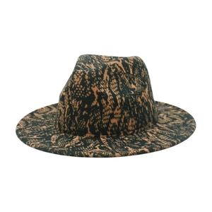 Classic wide brim fedora hat with brown and black snake print pattern for men and women