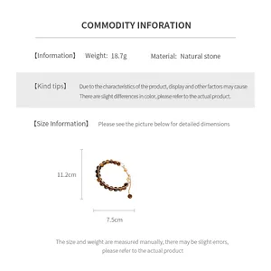 Detailed size specifications for tiger eye stone bracelet with weight and material details