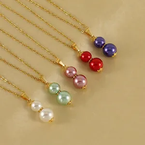 Collana Con Pendente A Zucca Acciaio Inossidabile Placcato Oro 18K Perla Artificial Sintetica Gioielli Per Donna Moda Elegante