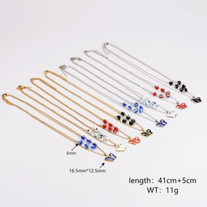 Stainless steel butterfly necklaces with colorful evil eye beads in gold and silver finish