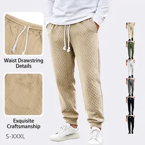 Men's Waffle Knit Jogger Pants Geometric Diamond Pattern Drawstring Elastic Waist Casual Sweatpants For Men