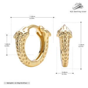 Detail view of gold-plated S925 sterling silver leopard print earrings with dimensions