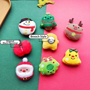 Plush Christmas brooches set featuring snowman reindeer and santa with embroidery