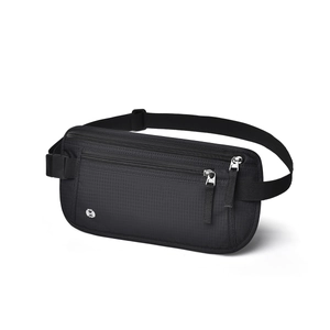 Waterproof RFID blocking hidden travel waist pack in black ripstop nylon fabric