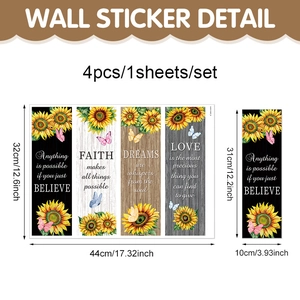 Stickers muraux tournesol avec papillons et citations lot de 4 pièces 44x32cm