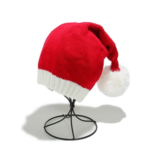 Christmas Knitted Hat Acrylic Soft Warm Holiday Party Pom Pom Beanie For Family Adults Kids