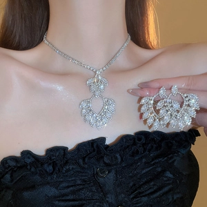 Elegant cubic zirconia necklace and earrings set with marquise cut stones for women