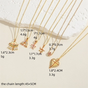 Gold titanium necklaces featuring heart rainbow and cloud pendants with zircon stones