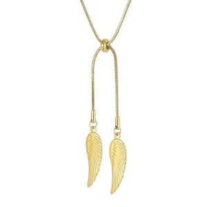 Titanium Steel Double Angel Wing Pendant Necklace For Women Elegant Feather Snake Chain Adjustable Long Necklace Jewelry