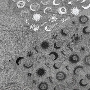 Celestial Nail Art Stickers Sun Moon Star Decals Adhesive Bohemian Thin Tough DIY Manicure Decoration White Black