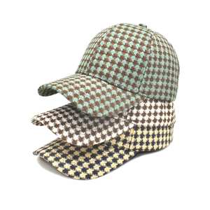 Houndstooth Pattern Baseball Cap Polyester Tweed Style Curved Brim Sun Protection Outdoor Retro Adjustable Hat Unisex