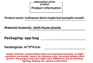 Detailed material specifications for Halloween black maple leaf and pumpkin wreath decor