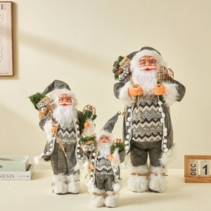 Nordic Style Santa Claus Doll Ornament Grey White Fabric Plush Desktop Christmas Decoration Traditional Holiday Decor