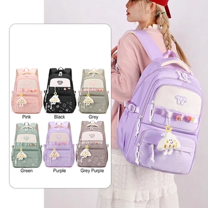 Waterproof Nylon School Backpack Large Capacity Cute Cartoon Bear Print Luggage Strap Japanese Korean Style Girls Students