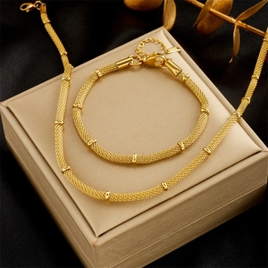 18K Gold Plated Stainless Steel Mesh Weaving Necklace Or Bracelet Minimalist Bamboo Joint Retro Jewelry For Women Elegant Gift