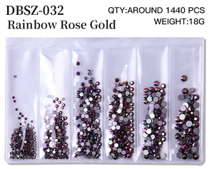 Rainbow rose gold crystal nail art rhinestones set 1440pcs for DIY manicure design