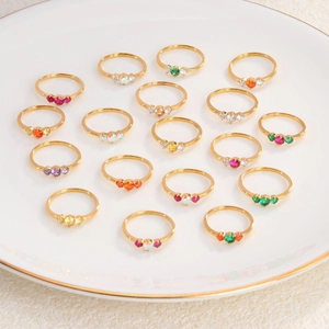 French Retro Multi Stone Ring Titanium Steel 18K Gold Plated Colorful Cubic Zirconia Minimalist Finger Jewelry Women