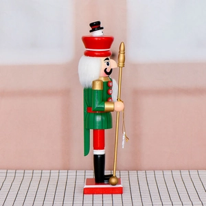 35cm wooden Christmas nutcracker king statue with snowflake scepter for home holiday decor