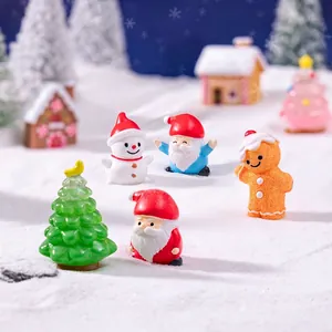 Miniature Christmas resin figurines set featuring Santa Claus, snowman and Xmas tree