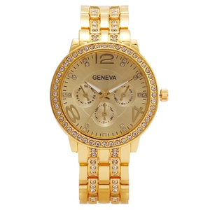 Fashion Women Quartz Watch With Rhinestone Inlaid Metal Strap Elegant Multi Dial Design Analog Display Luxury Wristwatch