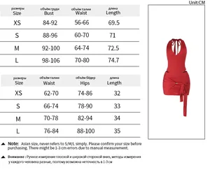 Detailed size chart for backless bodysuit and bodycon skirt set in centimeters