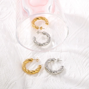 Chunky C-Shaped Twist Hoop Earrings Stainless Steel 18K Gold Plated Braided Textured Geometric Statement Jewelry For Women