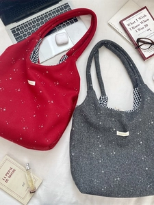 Borsa tote in feltro con stelle in rosso e grigio, capiente per laptop e ufficio